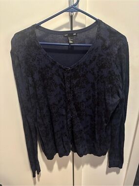 H&M Navy Burnout Button-Up Cardigan